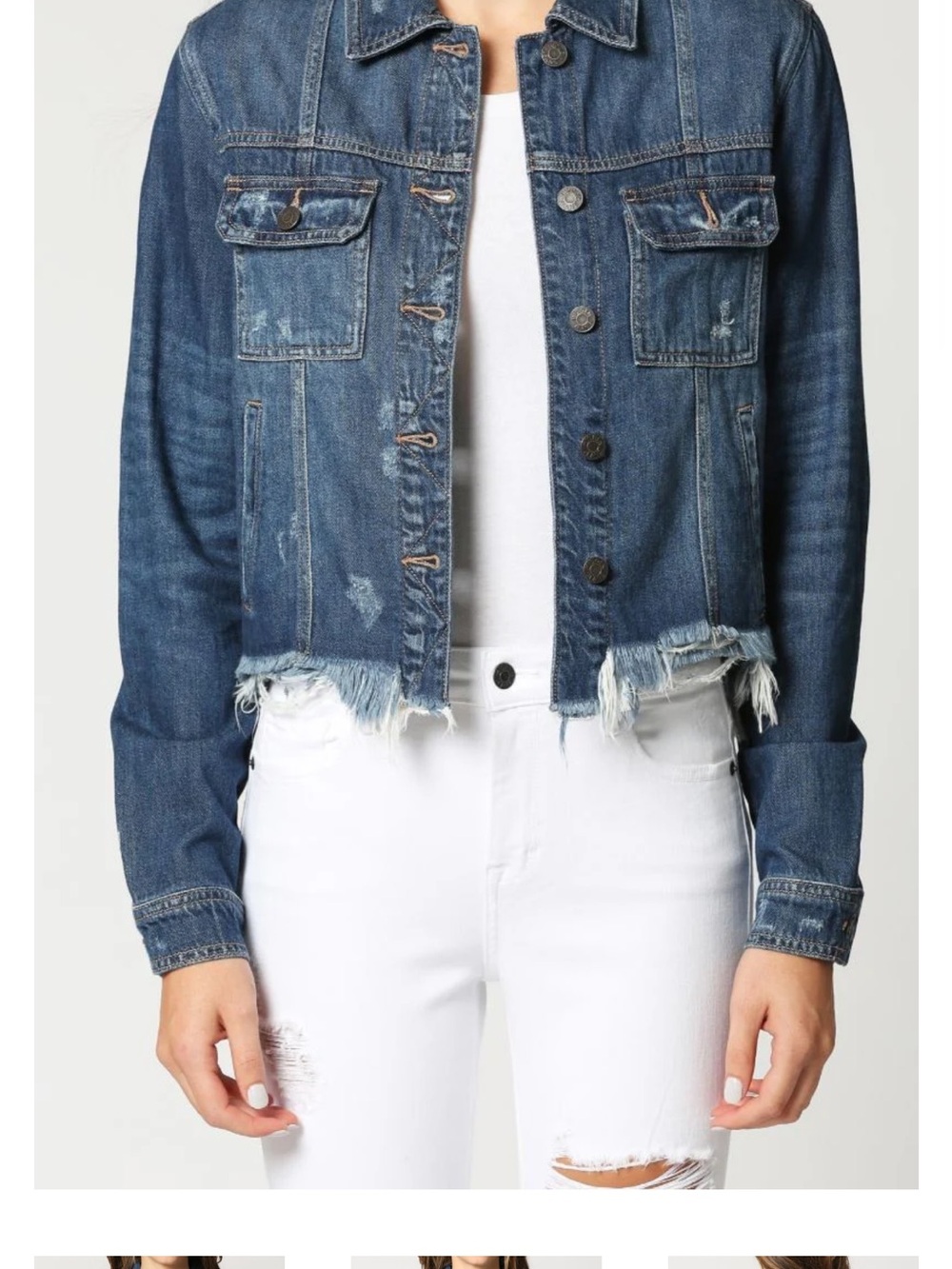 HIDDEN FRAYED FITTED JACKET DARK WASH